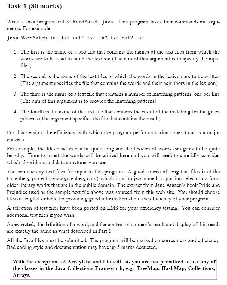  Task 1 (80 marks) Write a Java program called WordMatch. java.