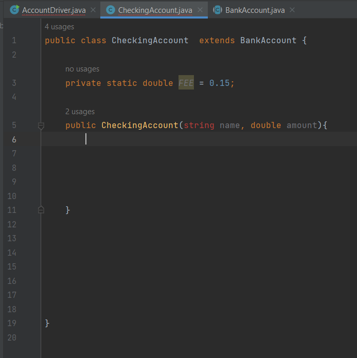 static constant FEE that represents the cost of clearing one check. Set