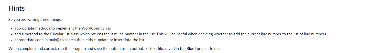 produce a concordance from it. For example, output of the program for