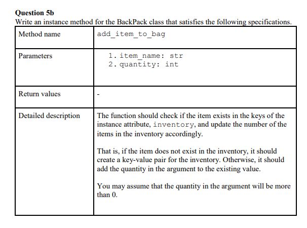 name Backpack Class attribute style: str Instance attributes account id: str inventory: