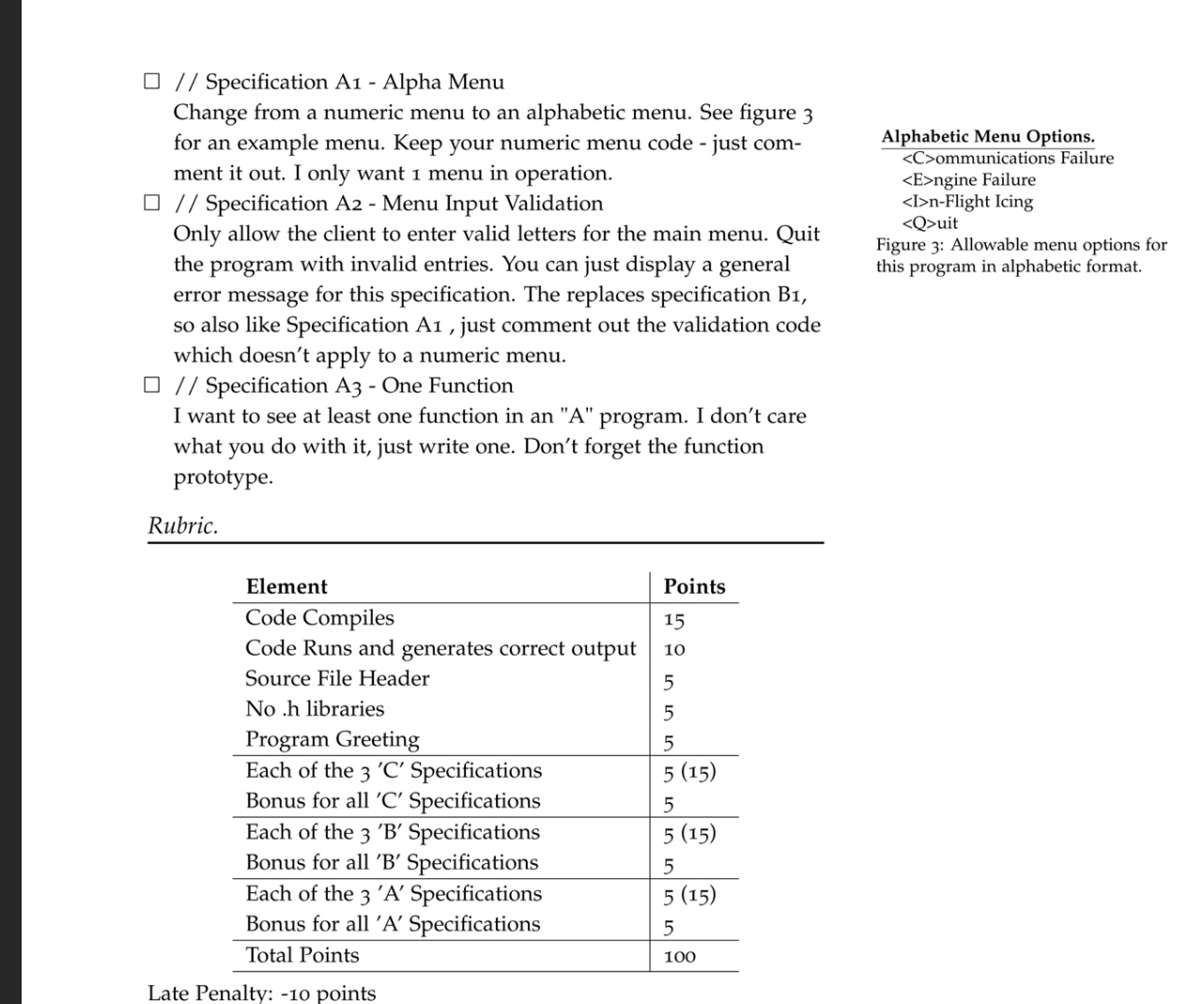 0 / / Specification A1 - Alpha Menu Change from a