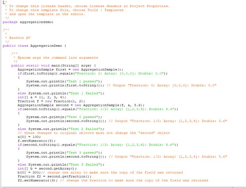 a class called Aggregation Sample . The class must have } fields