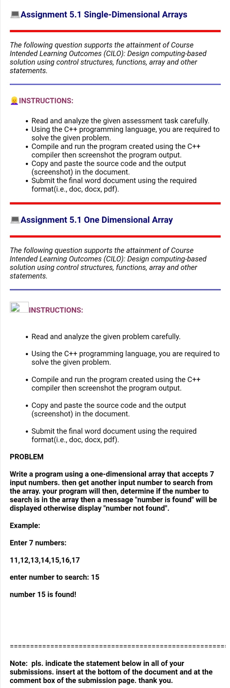 c++ single array gAssignment 5.1 Single-Dimensional Arrays The following question supports the