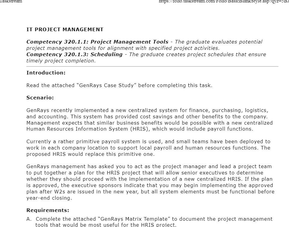  Taskst IT PROJECT MANAGEMENT Competency 320.1.1: Project Management Tools - The