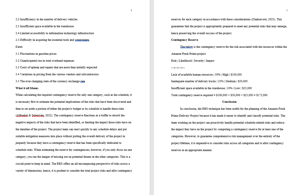 Fresh PrimeRisk management plan and risk registerCommunication management planChange management planProject budget