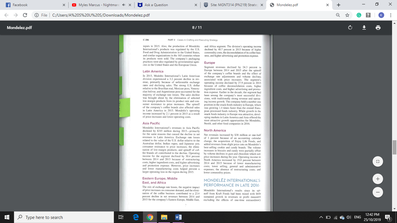 Ask a Question X Site: MGNT314 (PN219) Strateg X 5 Mondelez.pdf X