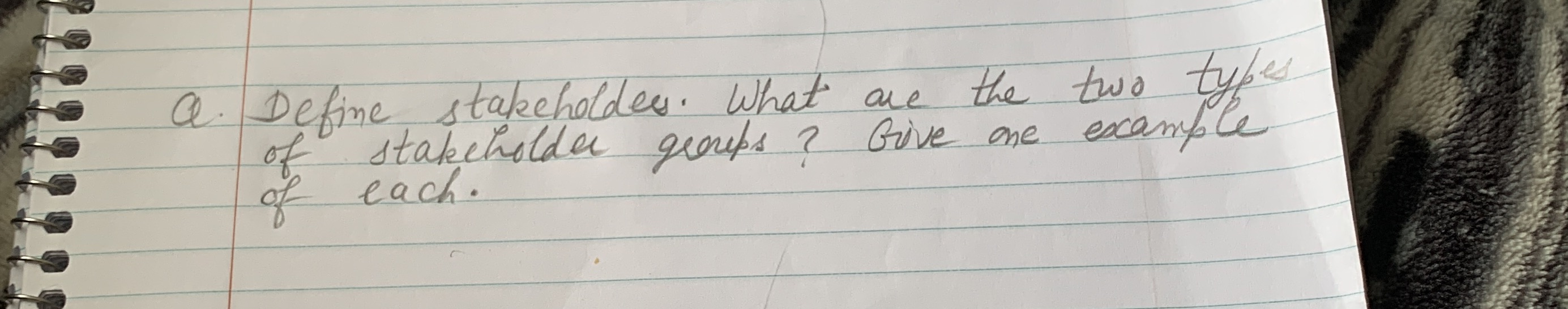 Stakeholders a. Define stakeholders . What are the two types of stakeholder
