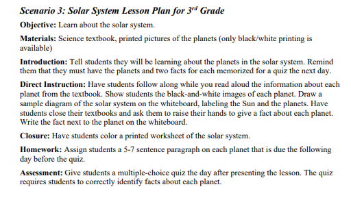 three areas where the learners can demonstrate higher levels of Bloom's taxonomy.Scenario