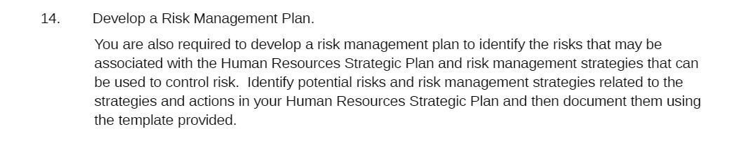 14. Develop a Risk Management Plan. You are also required to