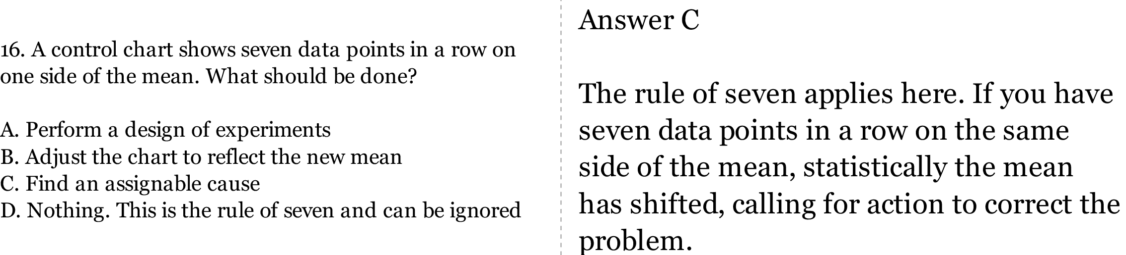  Answer C 16. A control chart shows seven data points in