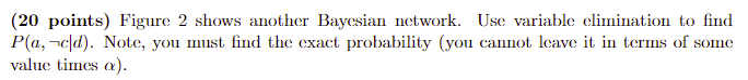  (20 points) Figure 2 shows another Bayesian network. Use variable elimination
