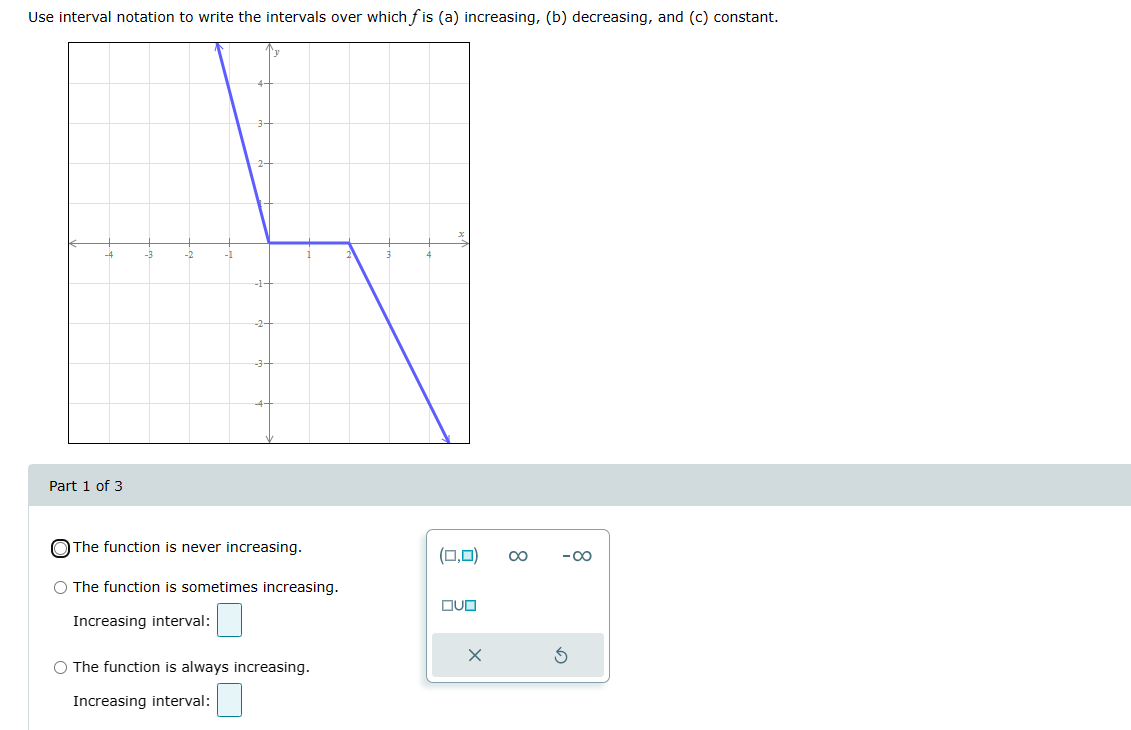  Use interval notation to write the intervals over which fis (a)