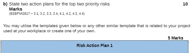  b) State two action plans for the top two priority risks