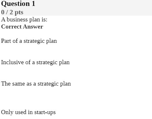 Question 1 0 / 2 pts A business plan is: Correct