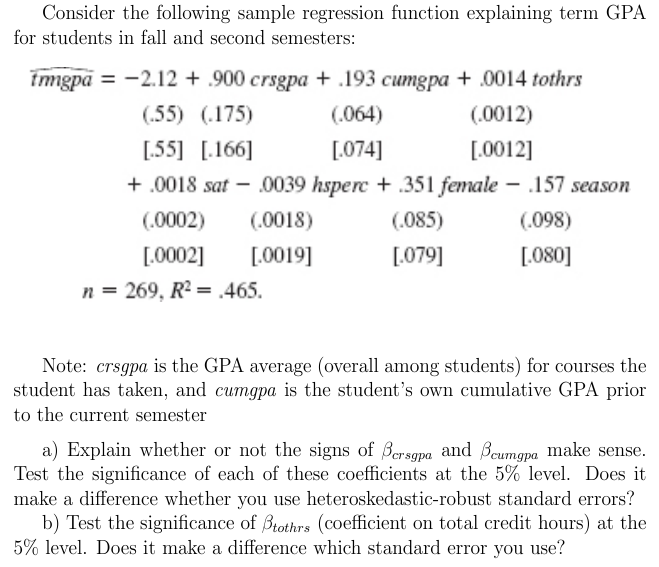what is the solution for this Consider the following sample regression function