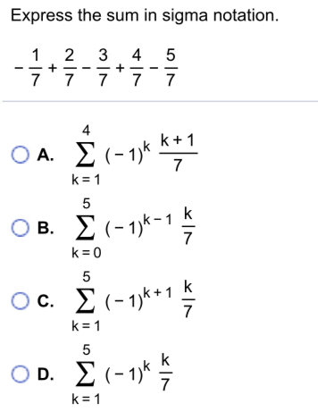 24Calculus 1--------------------------------------------------------------Please Solve Express the sum in sigma notation. 2 3 4