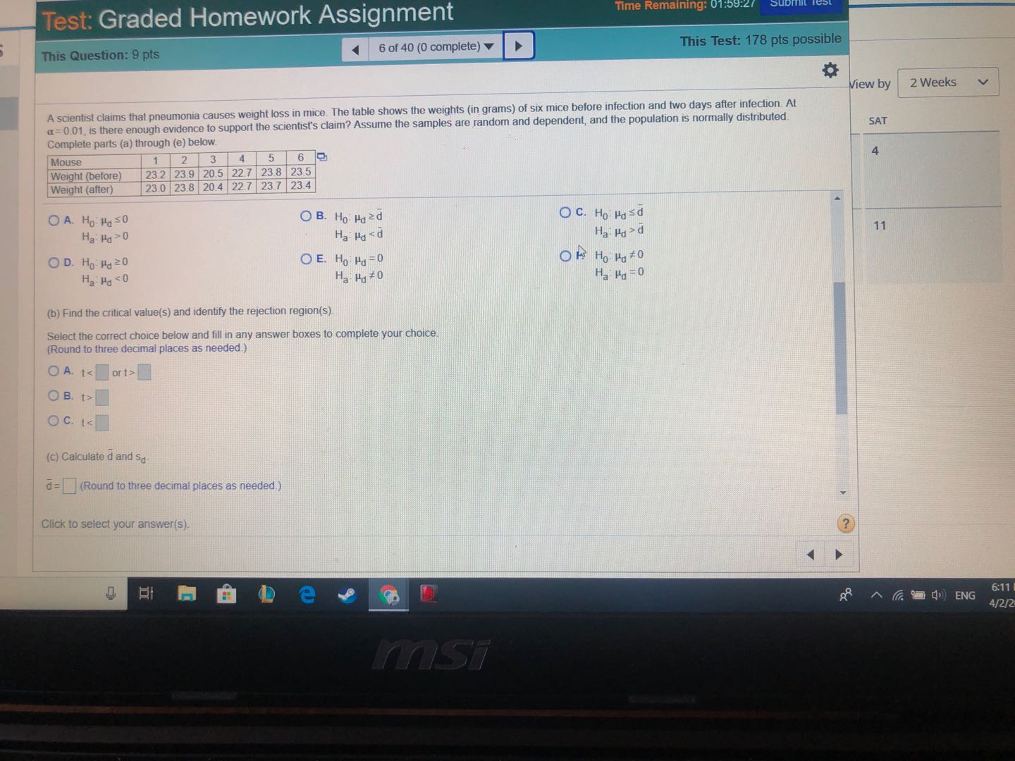 6 of 40 (0 complete) This Test: 178 pts possible View by
