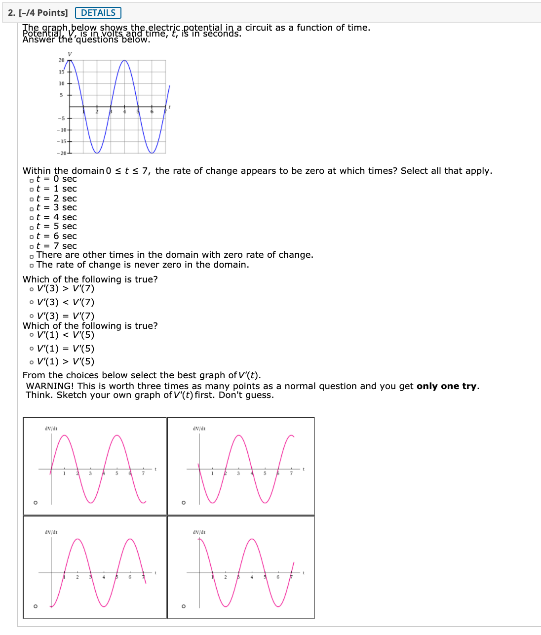 From the choices below select the best graph of Vi(t). WARNING! This