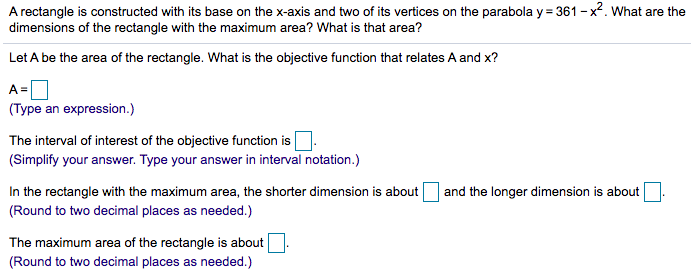 A rectangle is constructed with its base on thex-axis and two of