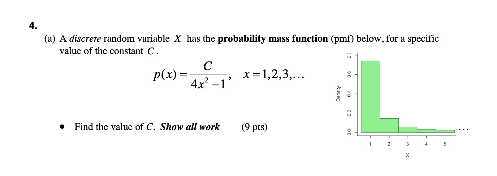  4. (a) A discrete random variable X has the probability mass