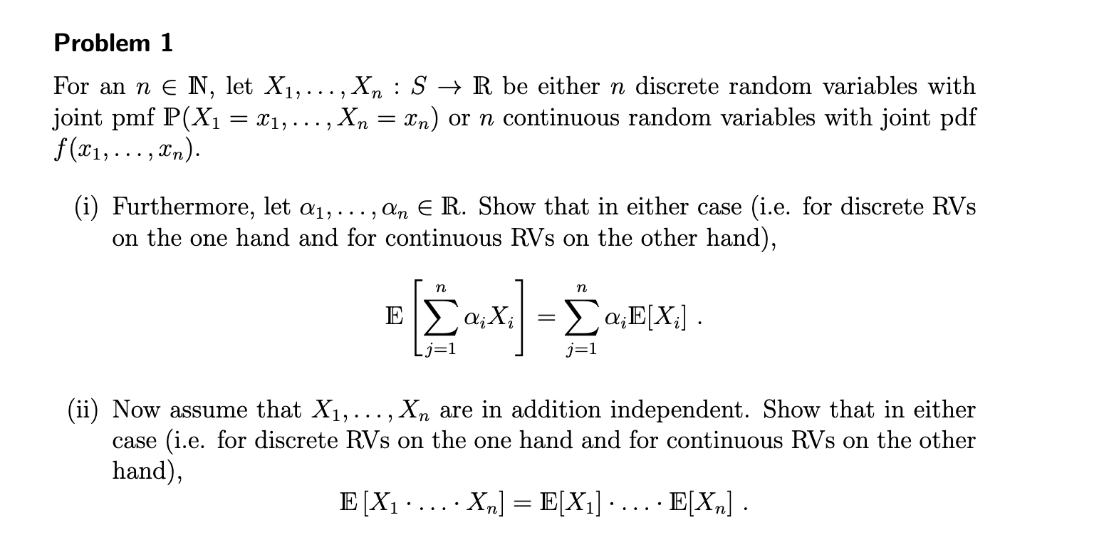  Problem 1 For an n E N, let X1, . ..,