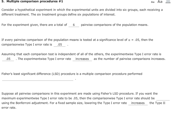 5. Multiple comparison procedures #1 Aa Aa Consider a hypothetical experiment