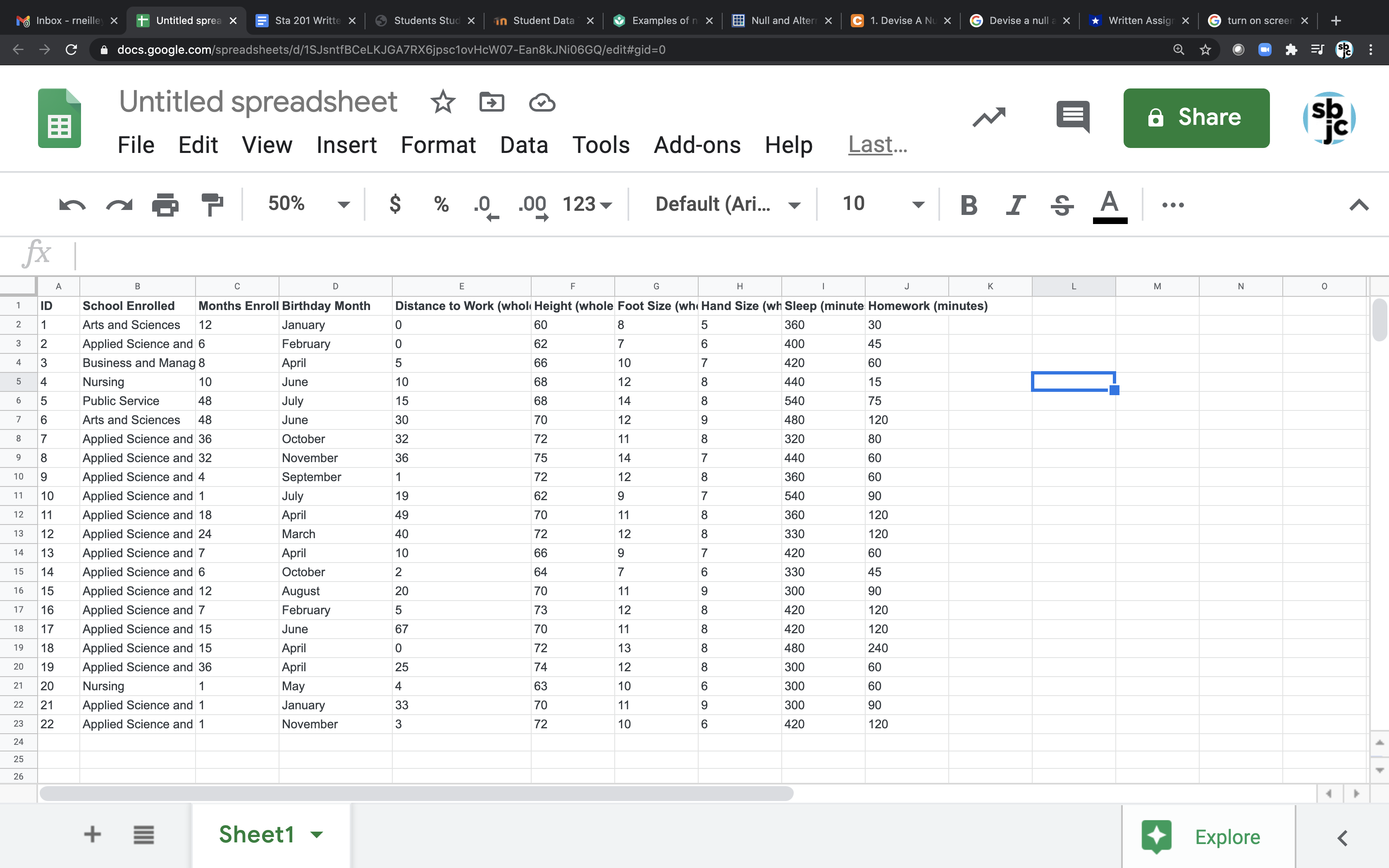 Devise a null and alternative hypothesis, then test using alpha=0.05 if our