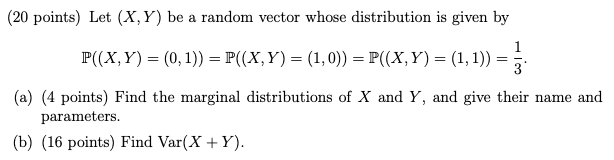 Let (X, Y ) be a random vector whose distribution is given
