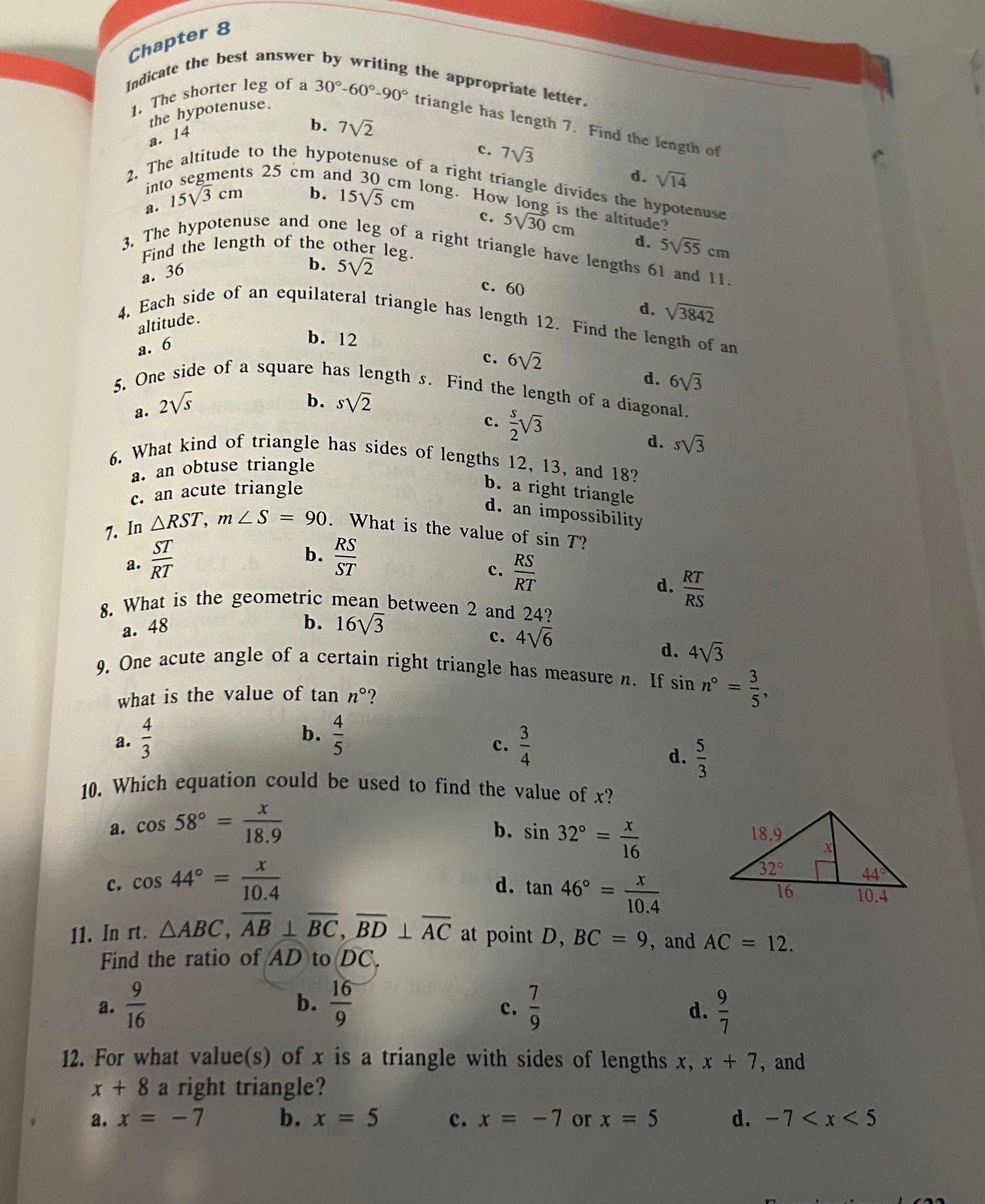 Help me solve these problems Chapter 8 Indicate the best answer by