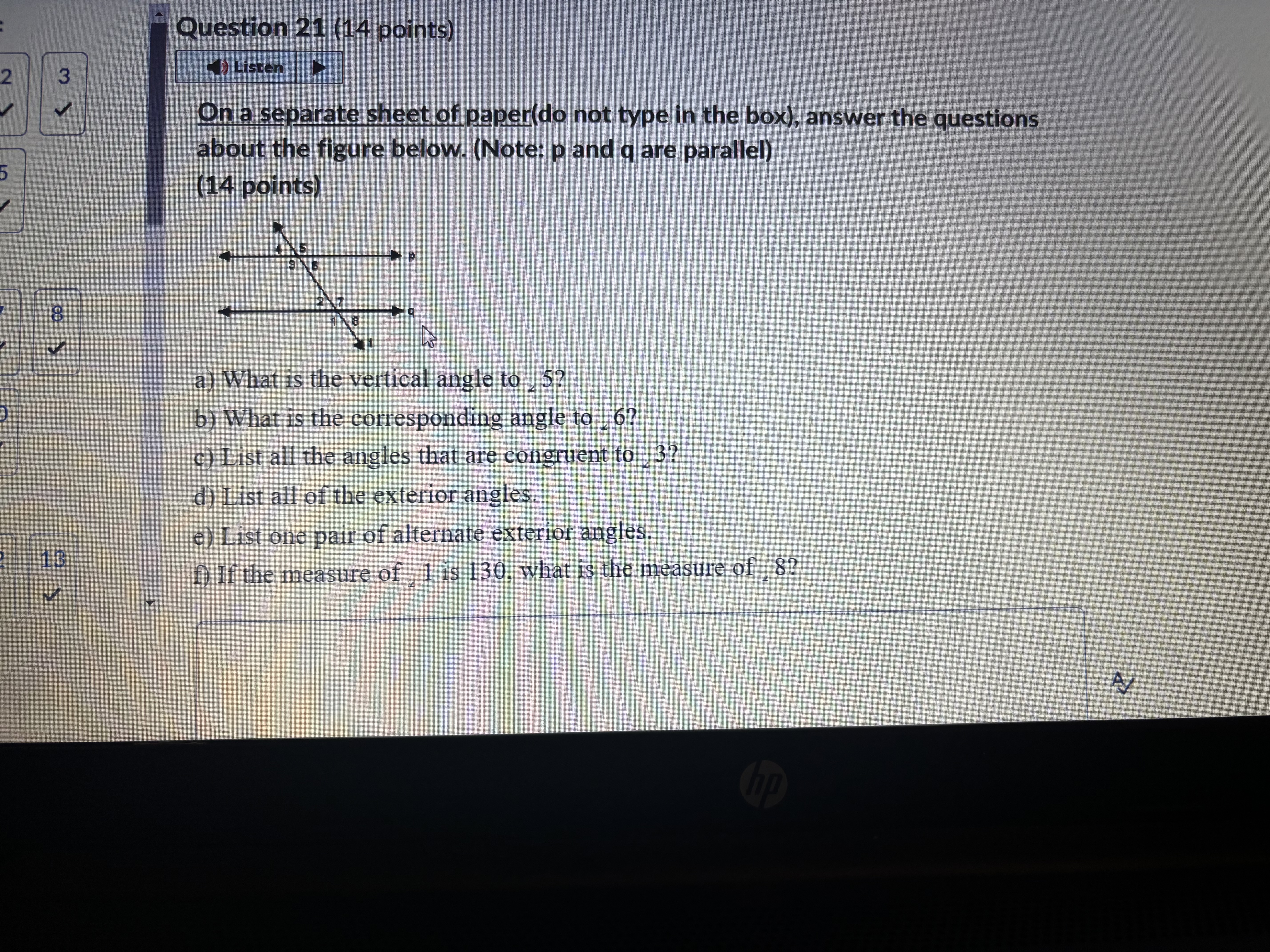 Question 21 (14 points) 3 Listen On a separate sheet of