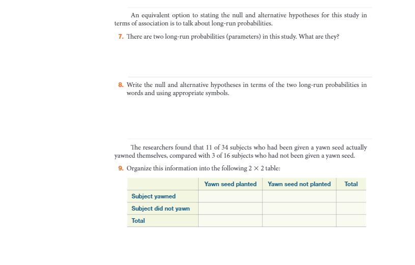 these proportions, subtracting in the direction indicated below. Proportion who yawned in