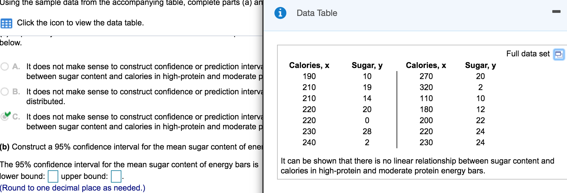 Using the sample data from the accompanying table, complete parts (a)