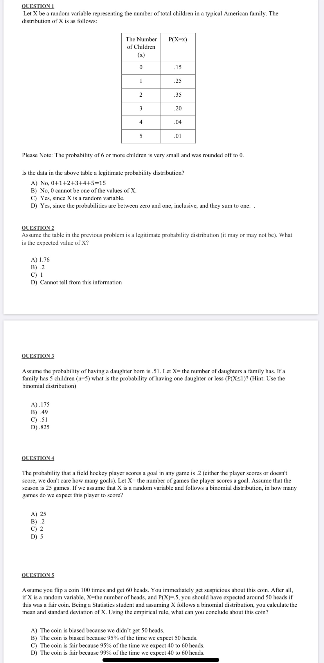 Need help with this activity QUESTION 1 Let X be a random