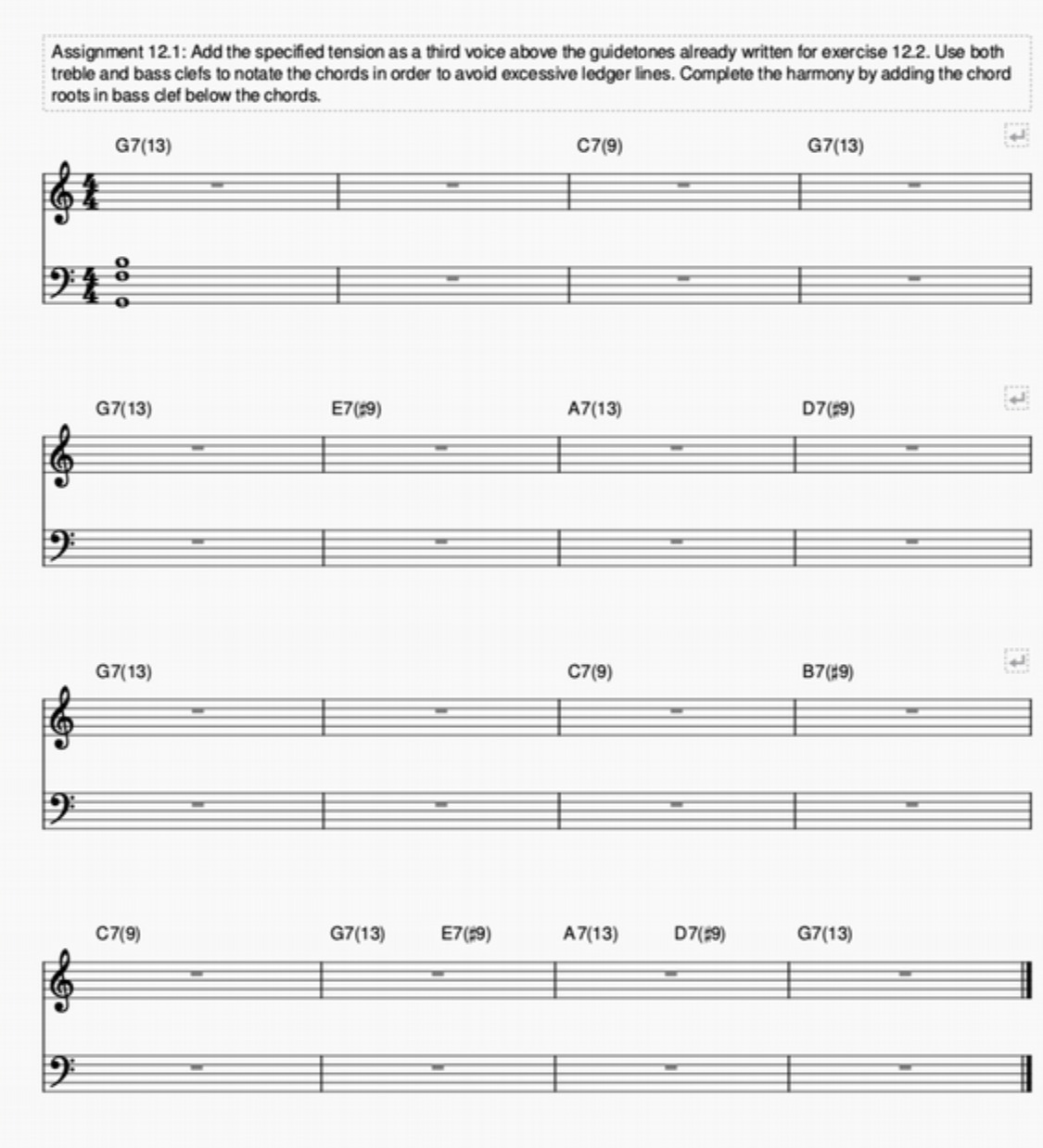  Assignment 12.1: Add the specified tension as a third voice above