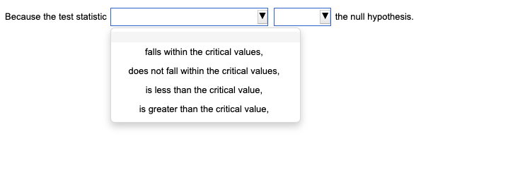  Because the test statistic the null hypothesis. falls within the critical