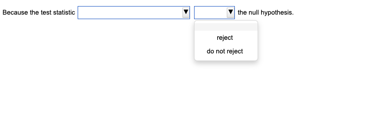values, does not fall within the critical values, is less than the