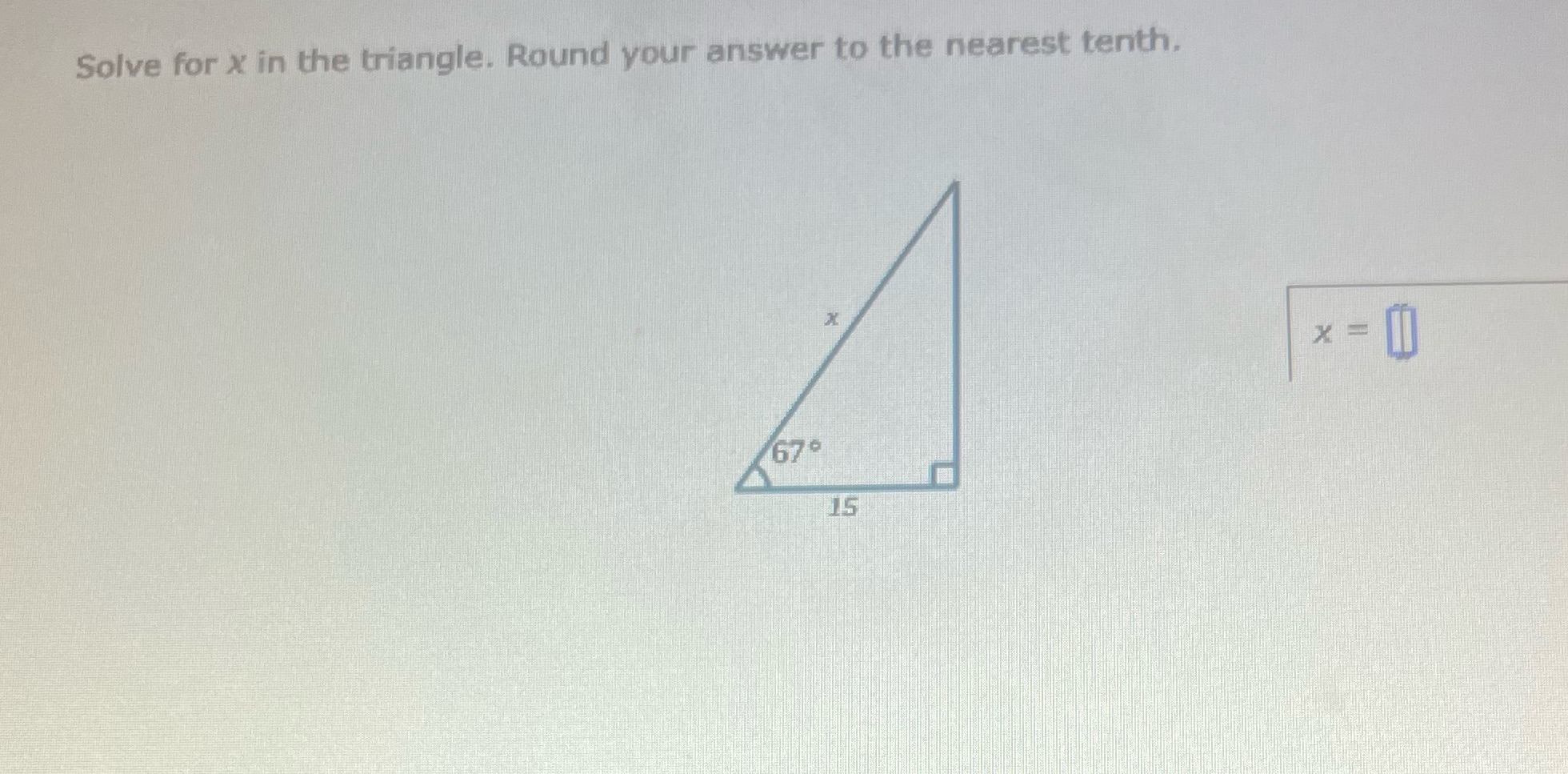 Solve for x in the triangle. Round your answer to the