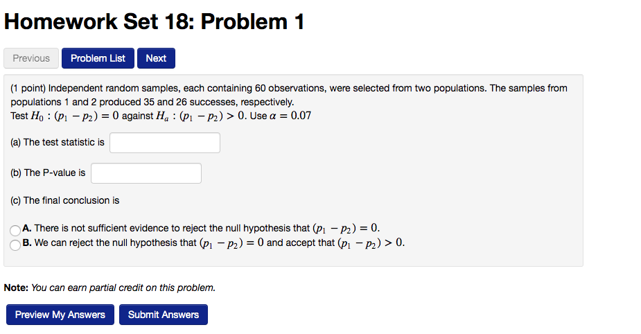 Homework Set 18: Problem 1 Previous Problem List Next (1 point)