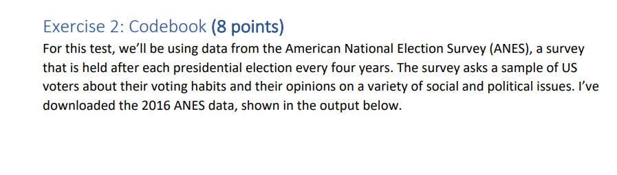  Exercise 2: Codebook (8 points) For this test, we'll be using