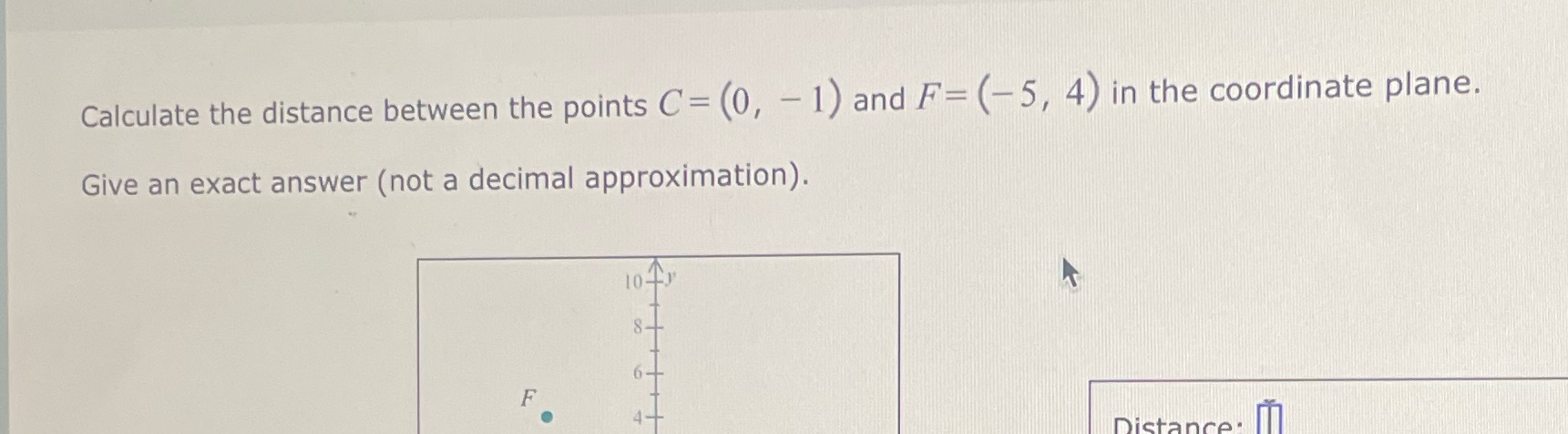 Calculate the distance between the points C = (0, - 1)