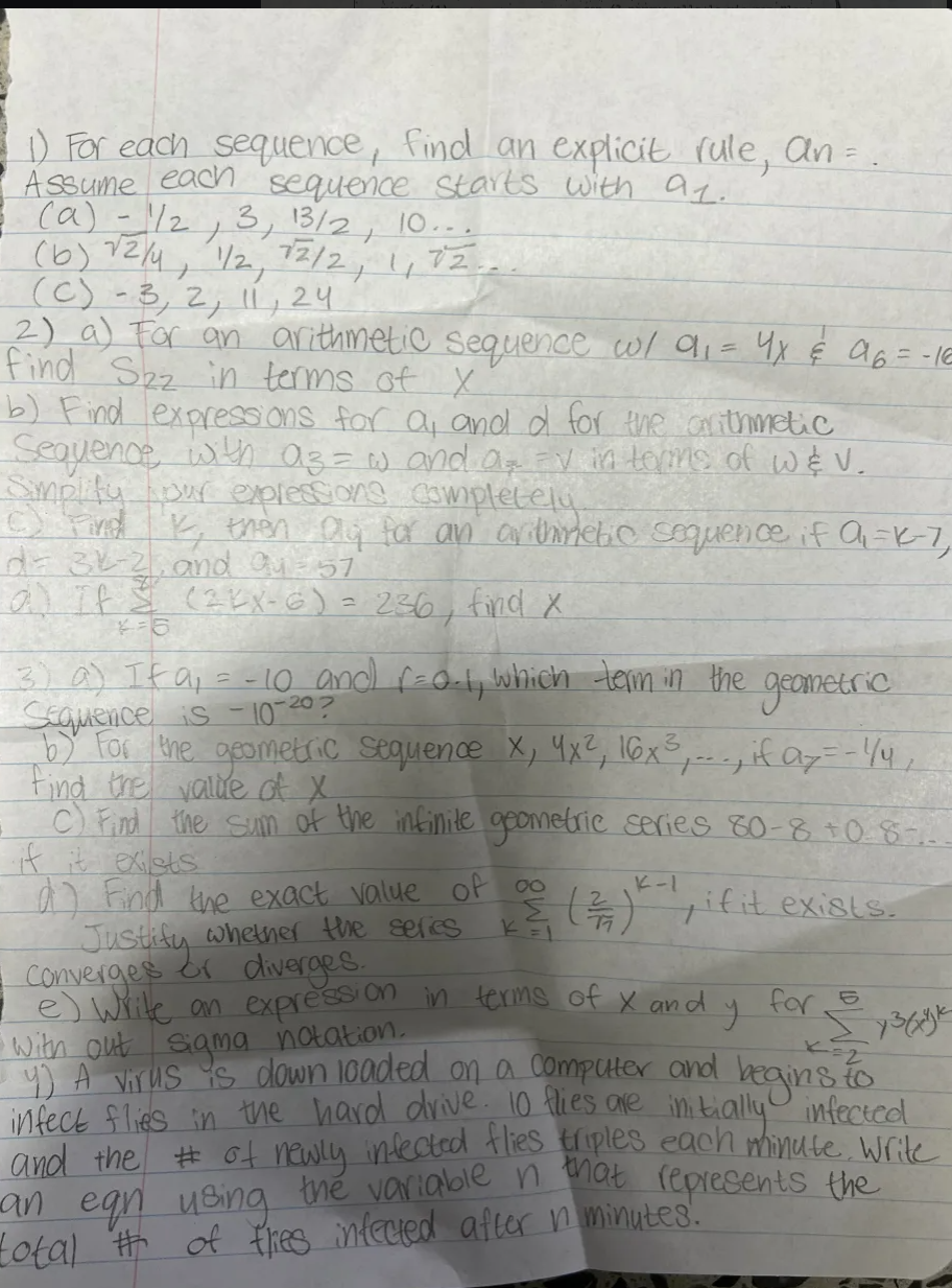  1 ) For each sequence, find an explicit rule, an =.
