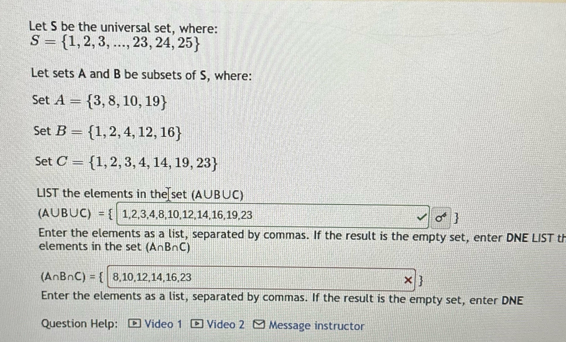 Need help with question 2 Let S be the universal set, where: