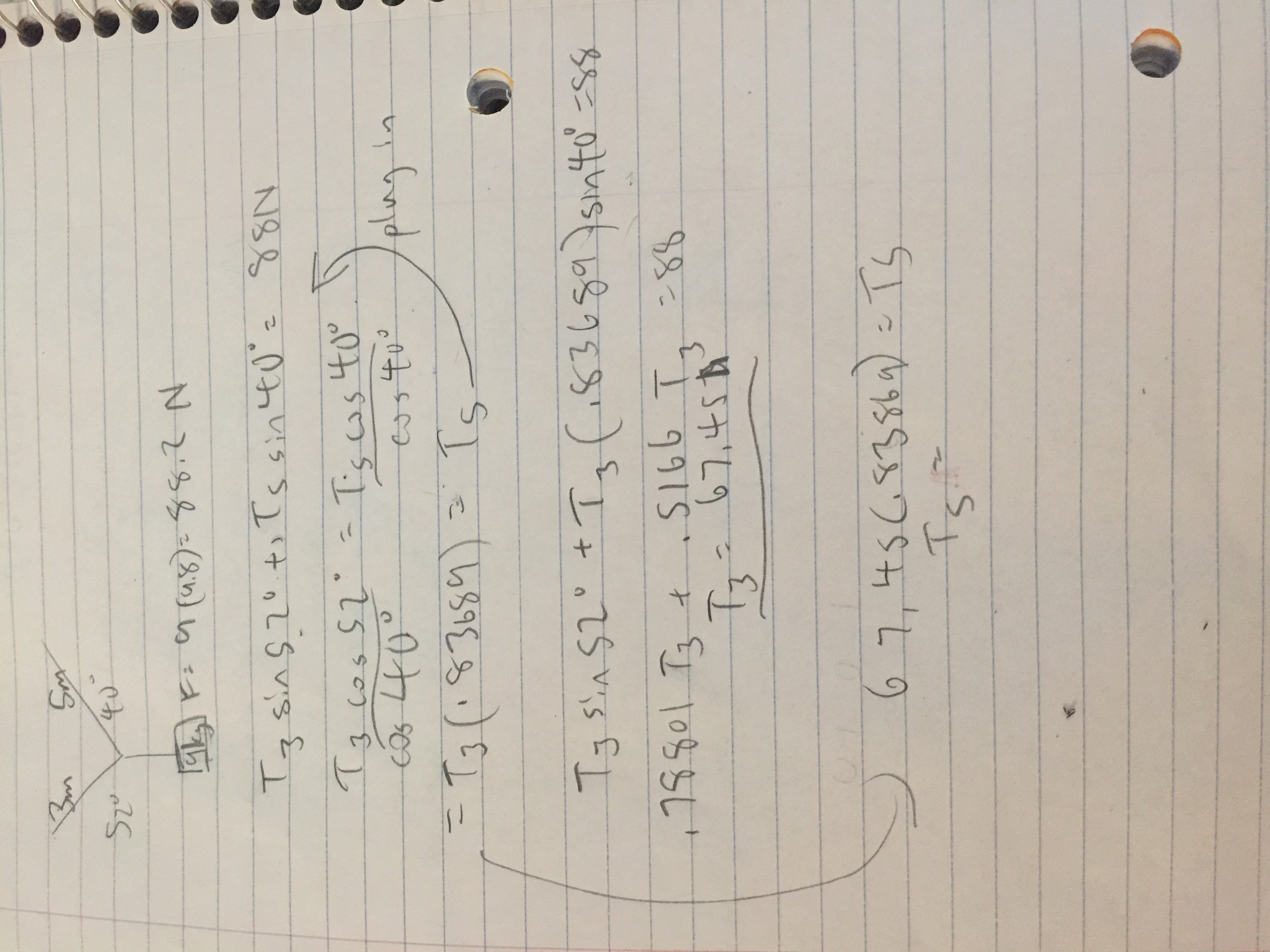 Vector/Physics problem: \fRopes 3 m and 5 m in length are fastened