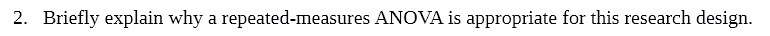  2. Briefly explain why a repeated-measures ANOVA is appropriate for this