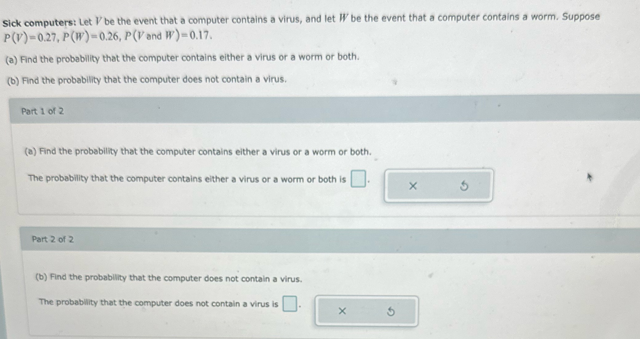  Sick computers: Let // be the event that a computer contains