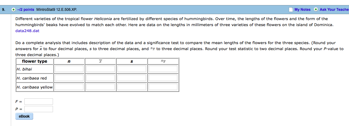 here is the data https://www.webassign.net/mintrostat/data/12_27/data248.dat 9. +-/2 points MIntroStat9 12.E.506.XP. My Notes