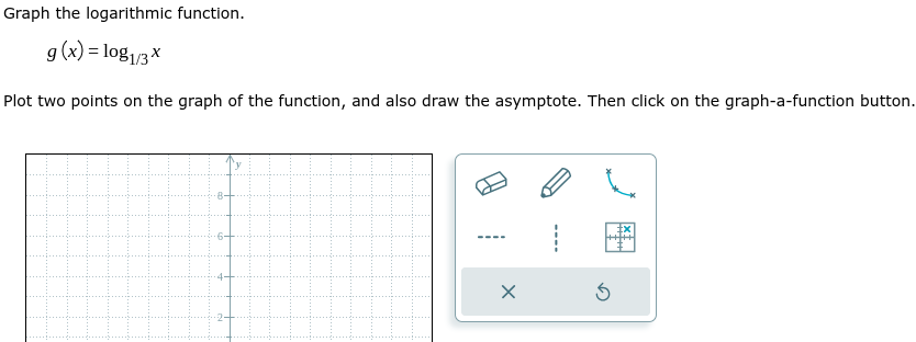  Graph the logarlthmlc function. 9(X):15g1;3'( Plot two points on the graph