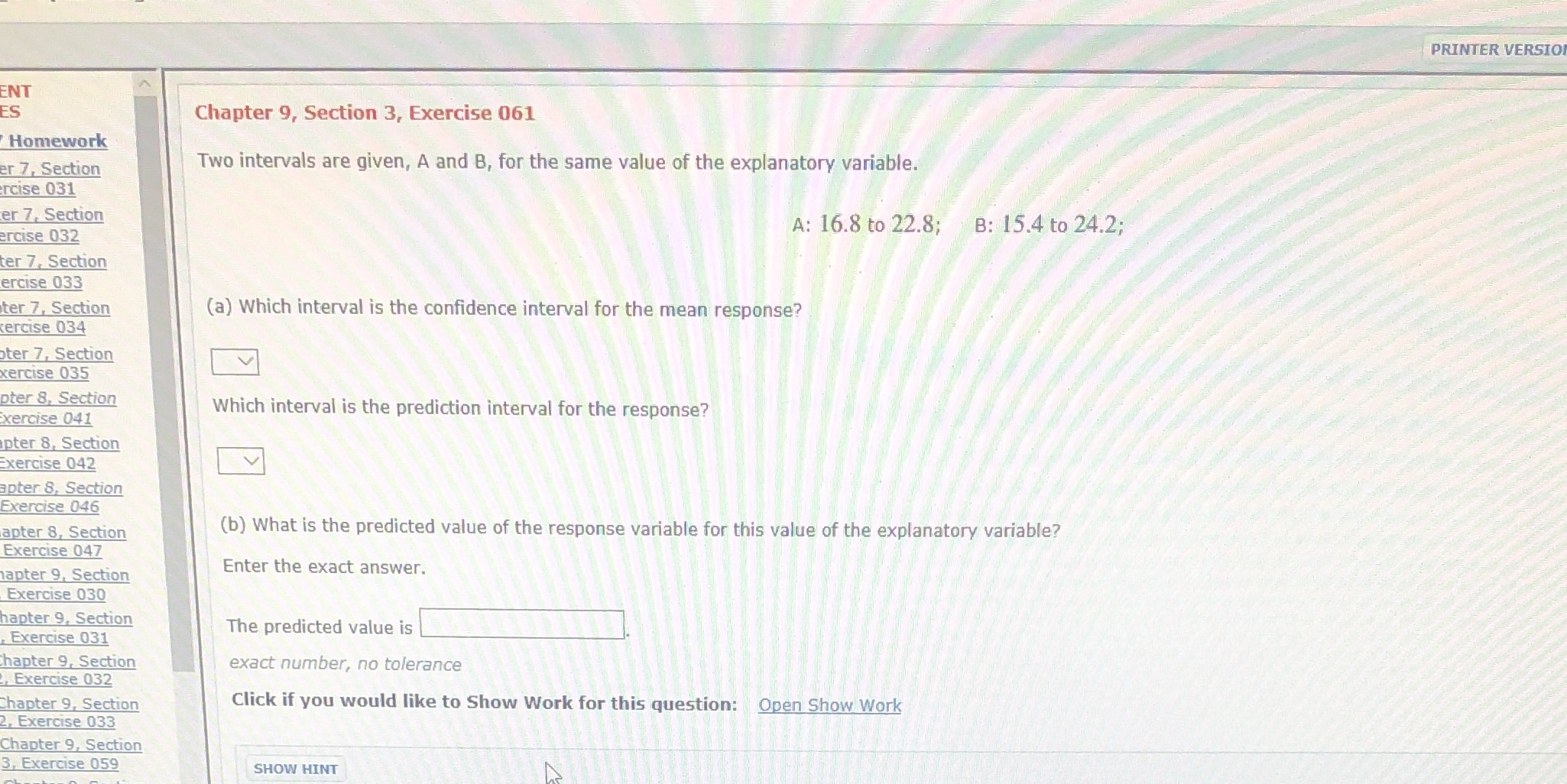 PRINTER VERSIO ENT ES Chapter 9, Section 3, Exercise 061 Homework
