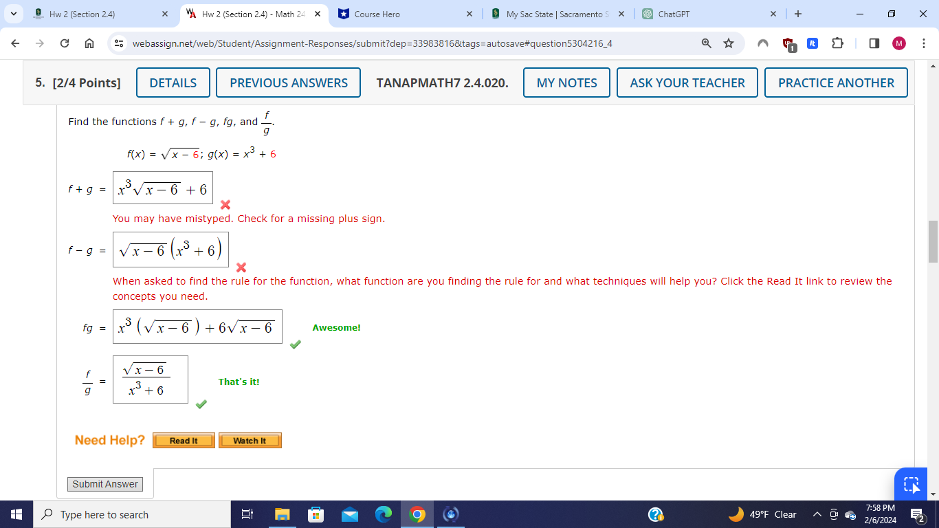 Hw 2 (Section 2.4) X VA Hw 2 (Section 2.4) -