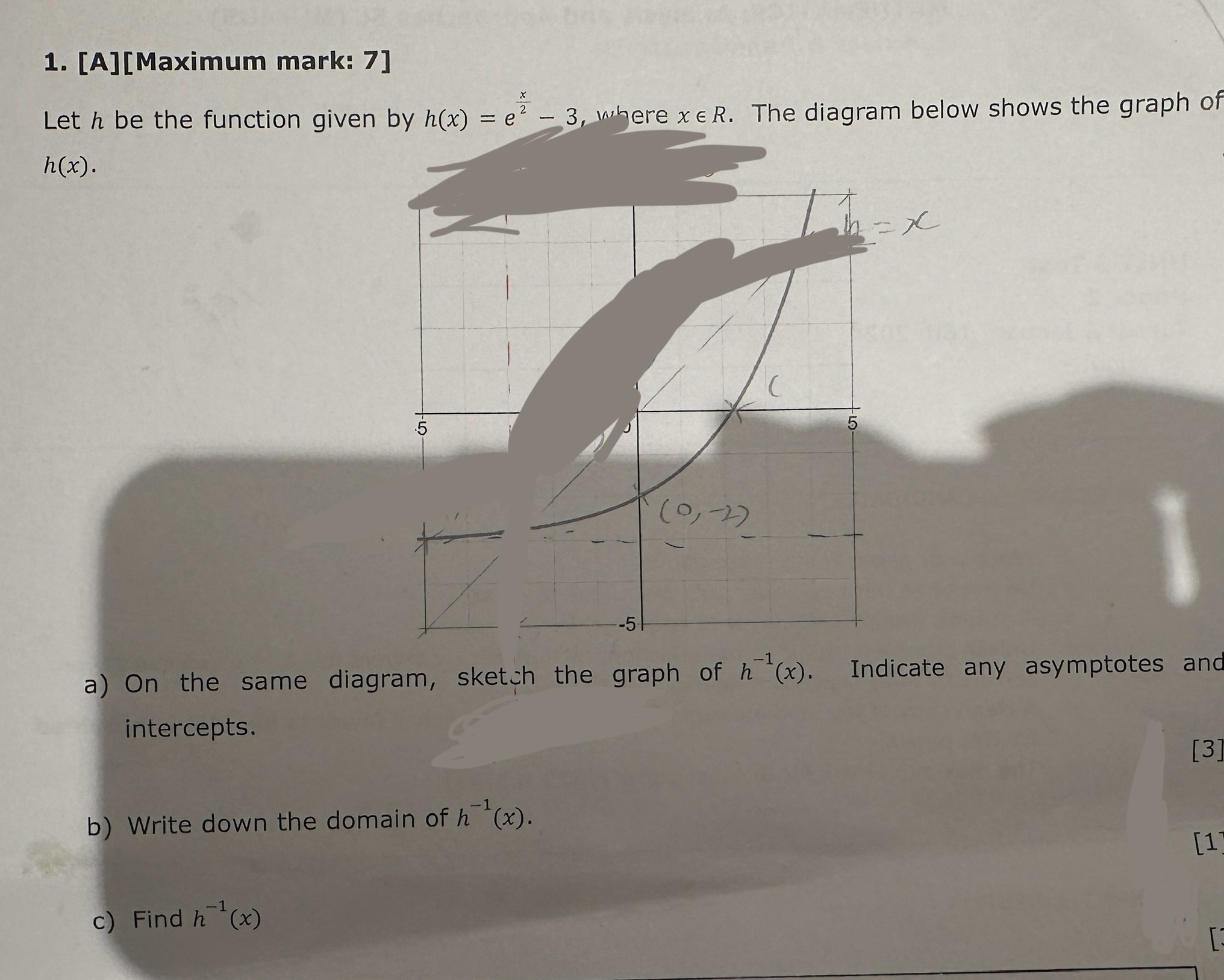 by h(x) = e . - 3, where x ER. The diagram